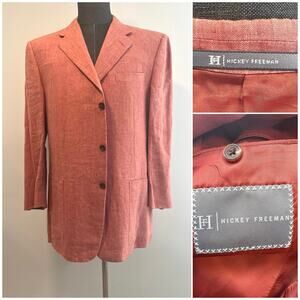 Hickey Freeman Coral 100% Linen Suit Jacket Size 44R JP